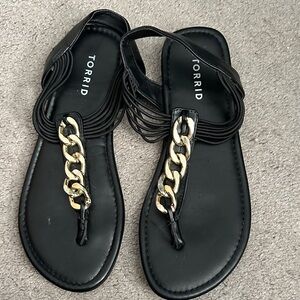 Torrid Women's Black Sandals with Gold Chain